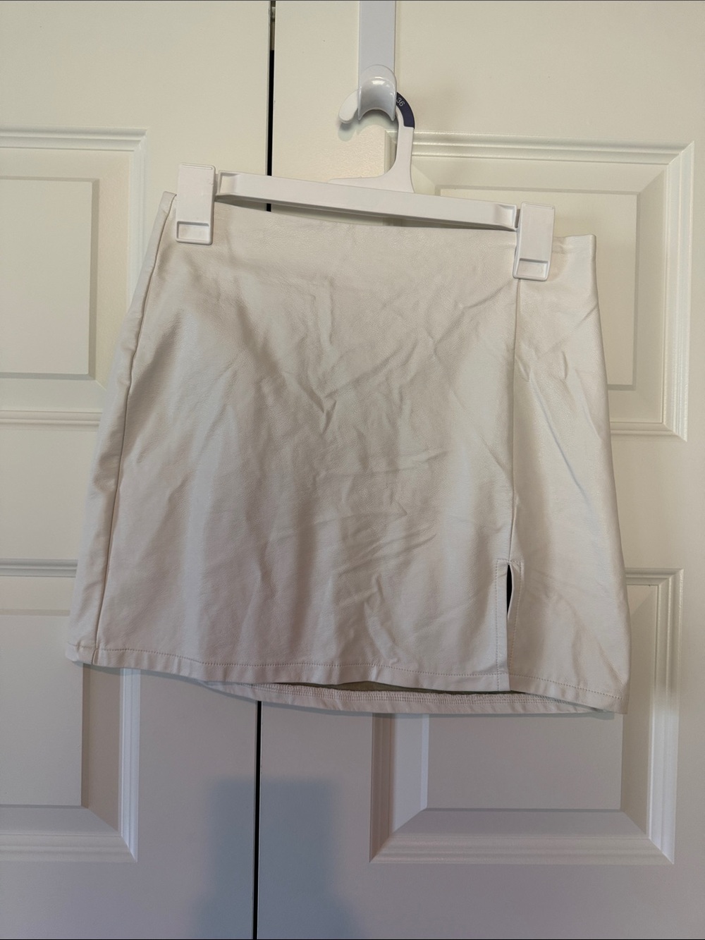 Le Lis White Leather Mini Skirt with Slit
